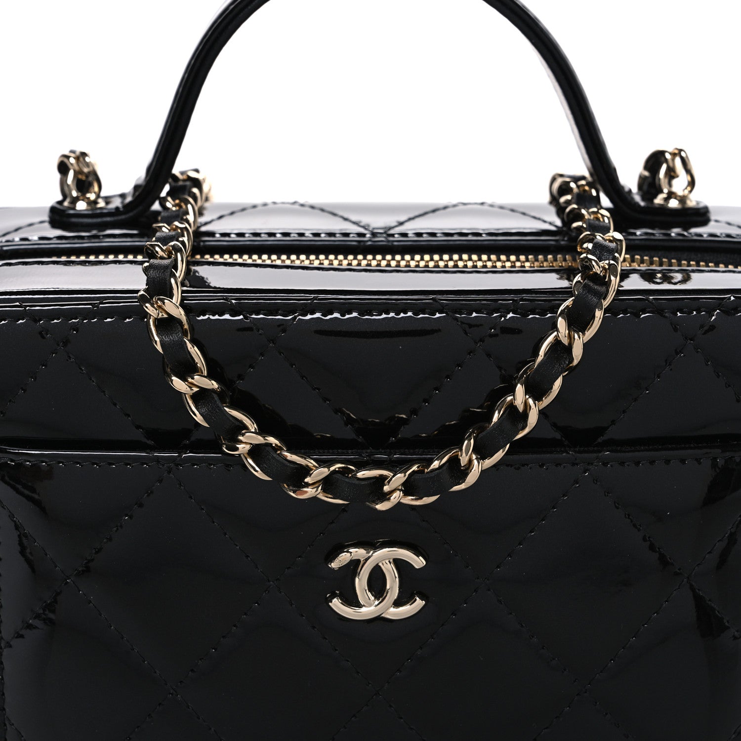 Chanel Patent Quilted Top Handle Vanity Case Black 7 of 9