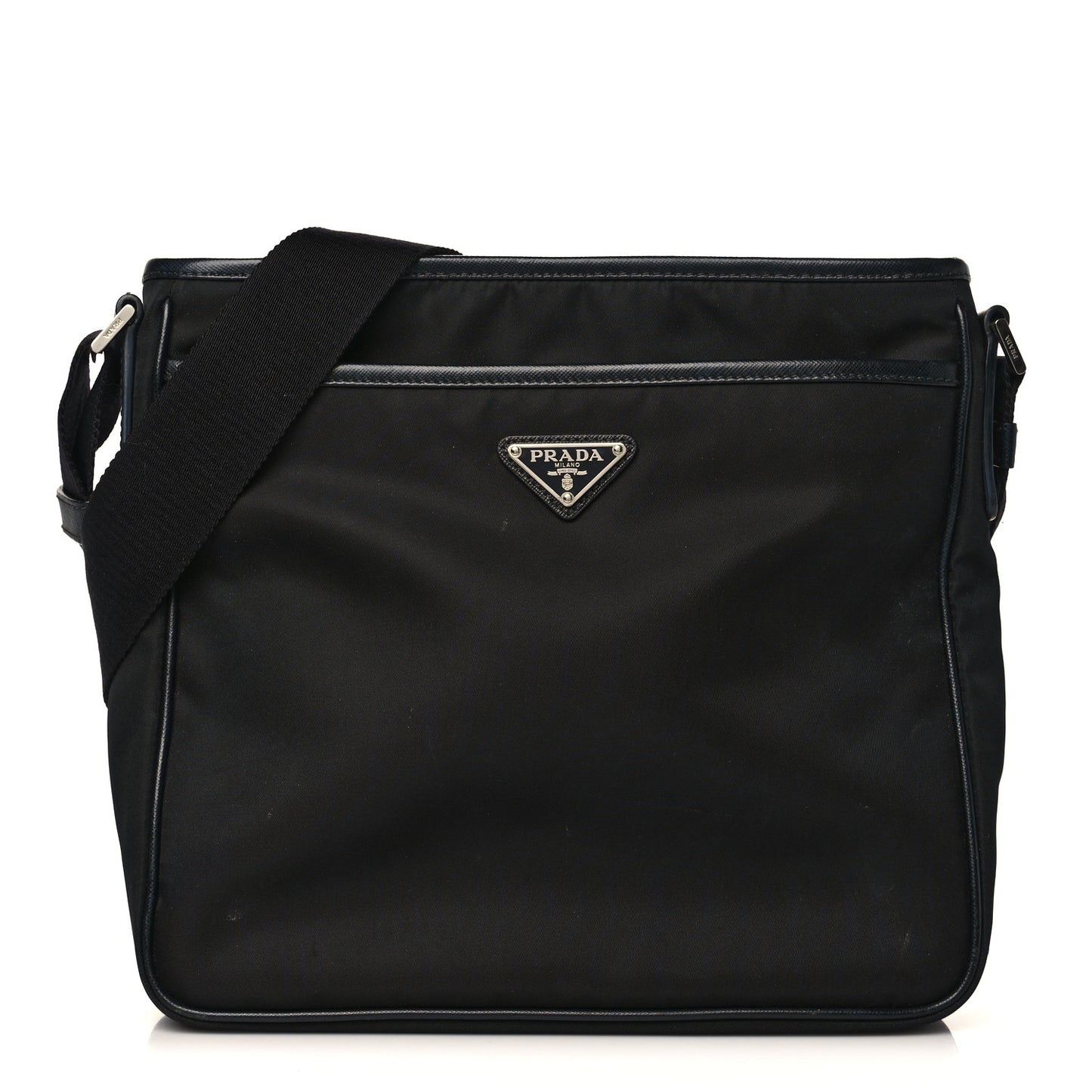 Tessuto Nylon Saffiano Flat Messenger Bag Black
