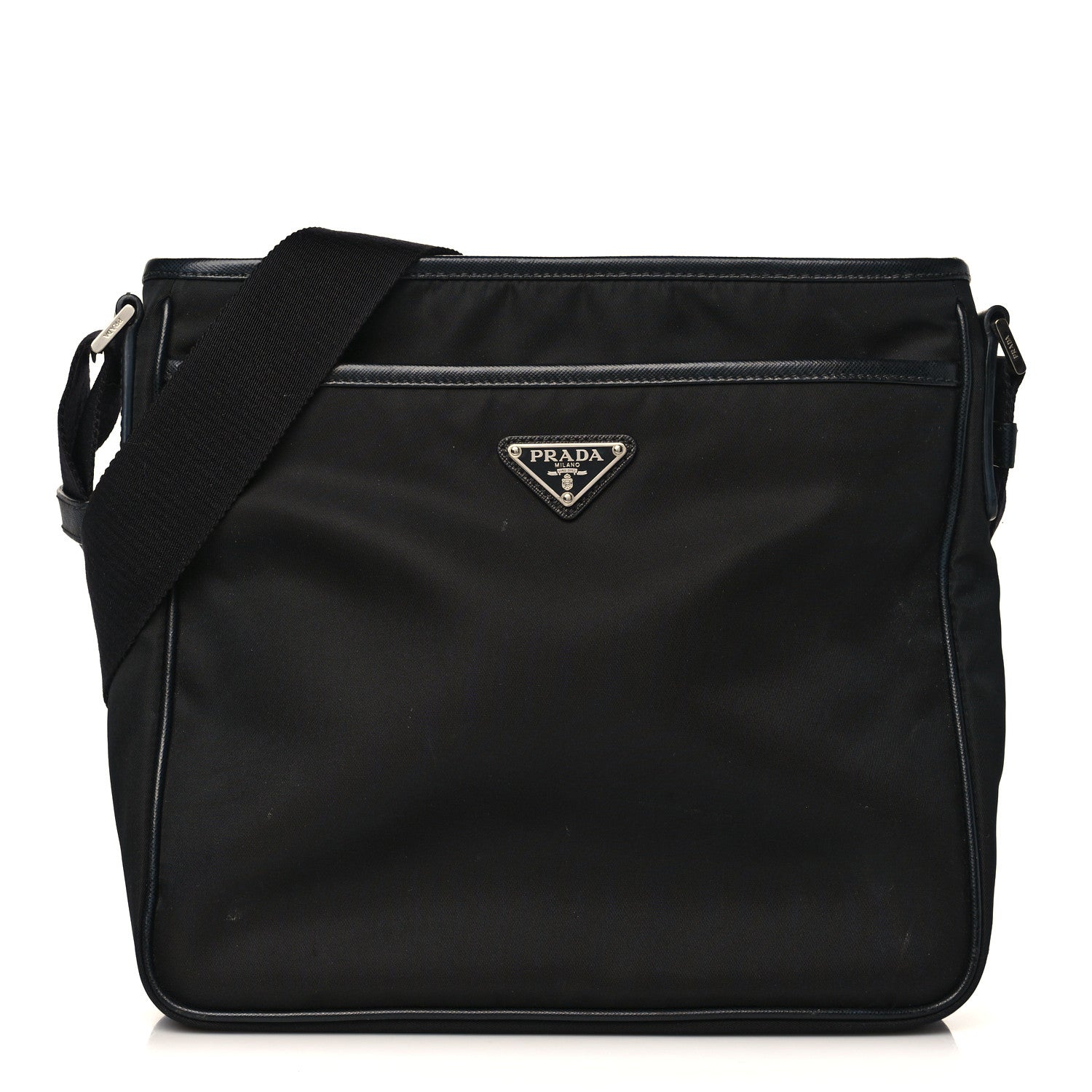 Prada Tessuto Nylon Saffiano Flat Messenger Bag Black 1 of 10