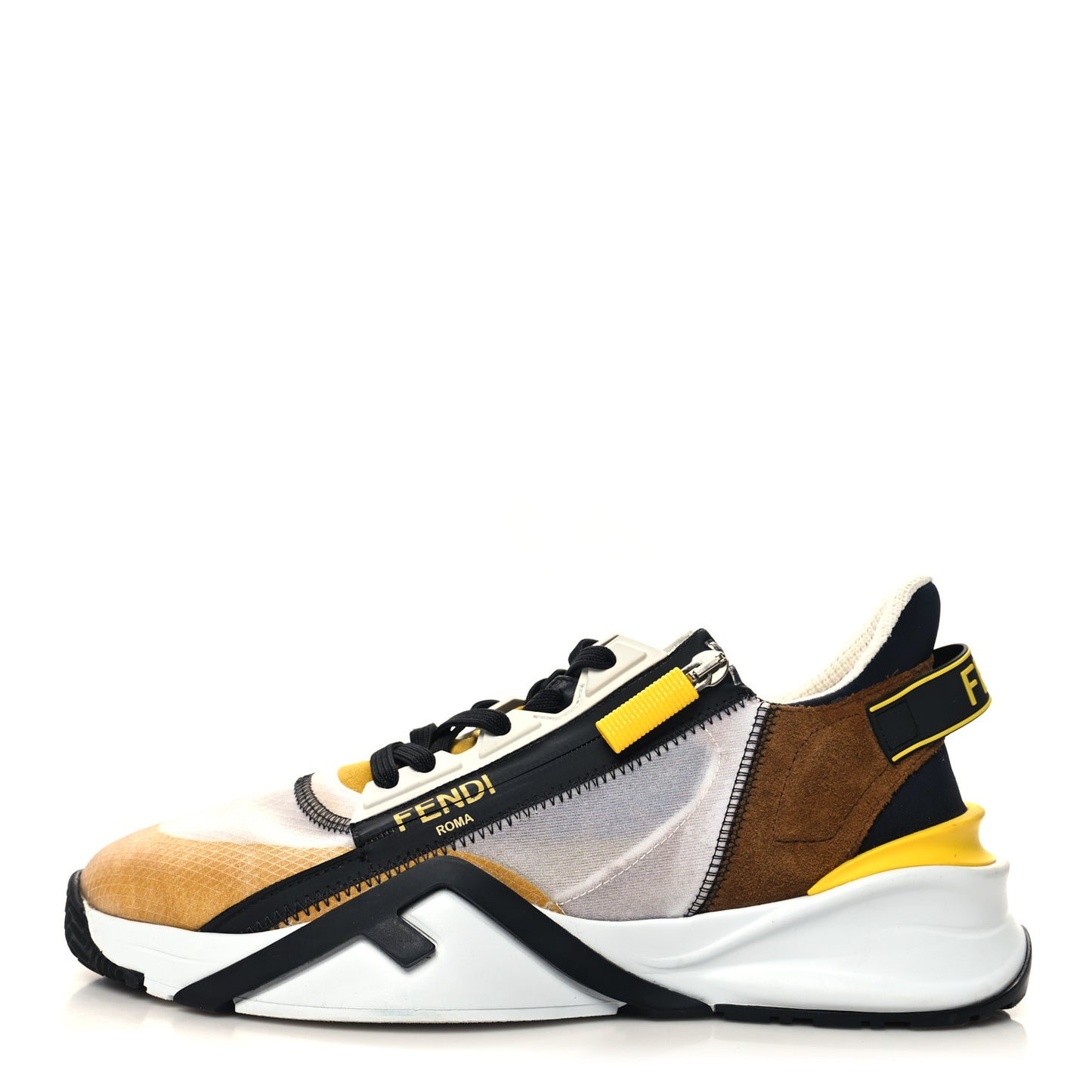 Nylon Suede Transparent Mens Fendi Flow Low Top Sneakers 7 Black Limone Tobacco