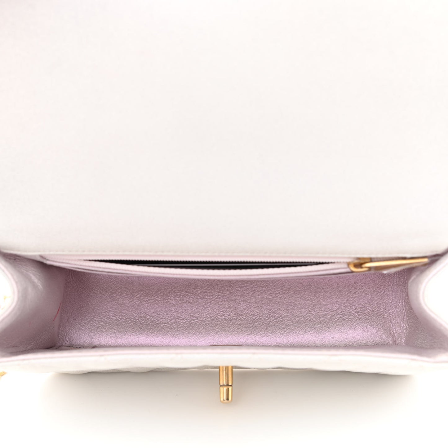 Iridescent Lambskin Quilted Mini Top Handle Rectangular Flap White