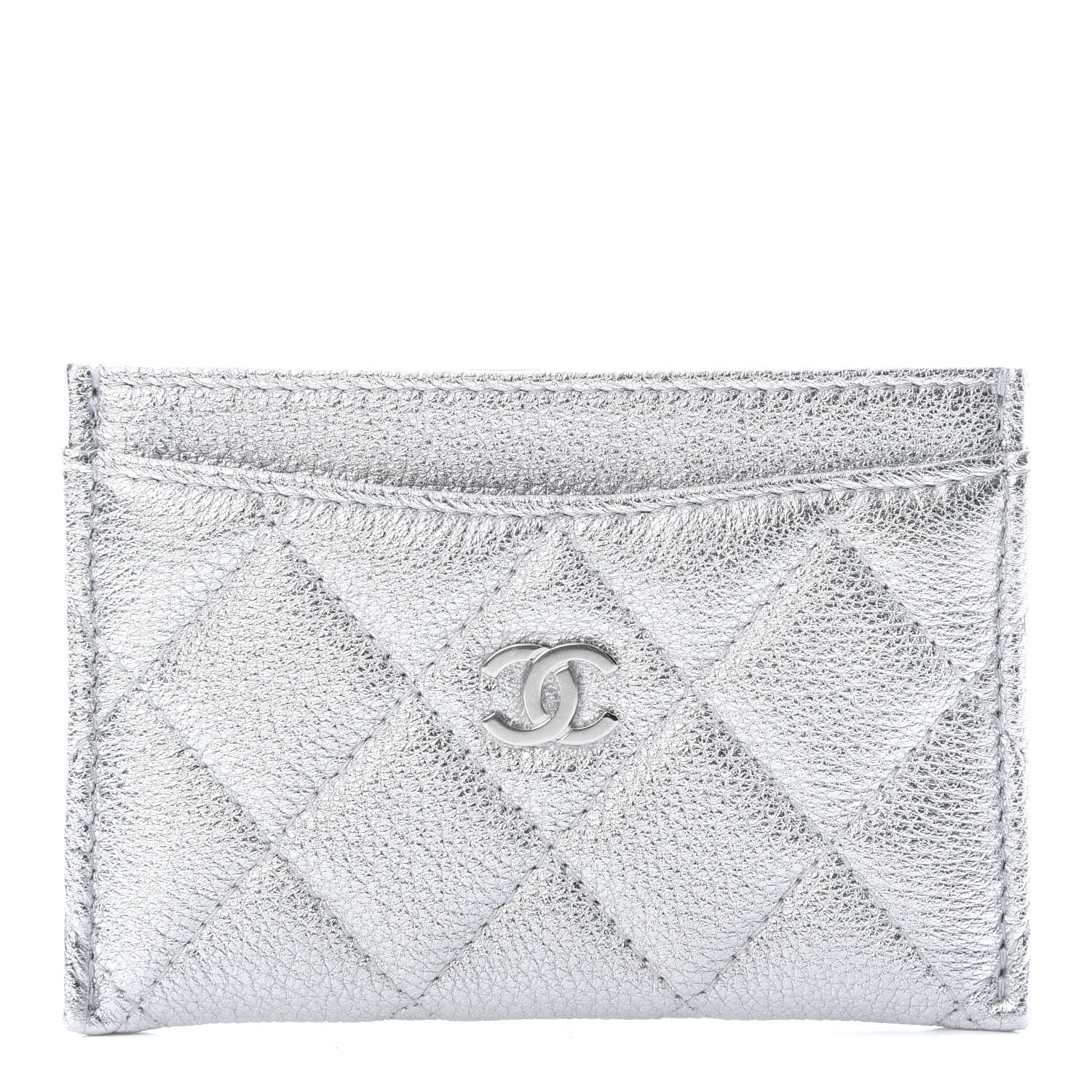 Chanel Metallic Lambskin Quilted Card Holder Silver 1 of 9