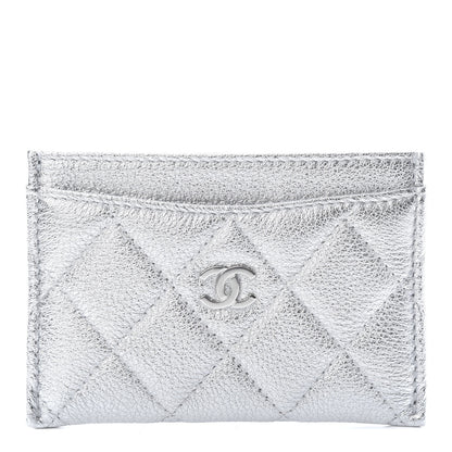 Chanel Metallic Lambskin Quilted Card Holder Silver 1 of 9