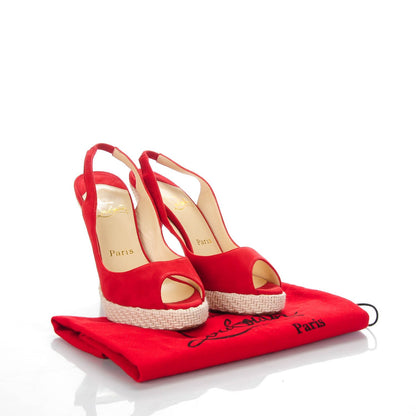 Christian Louboutin Suede YoYo Zeppa 120 Platform Slingback Peep Toe Pumps 36.5 Red 8 of 8