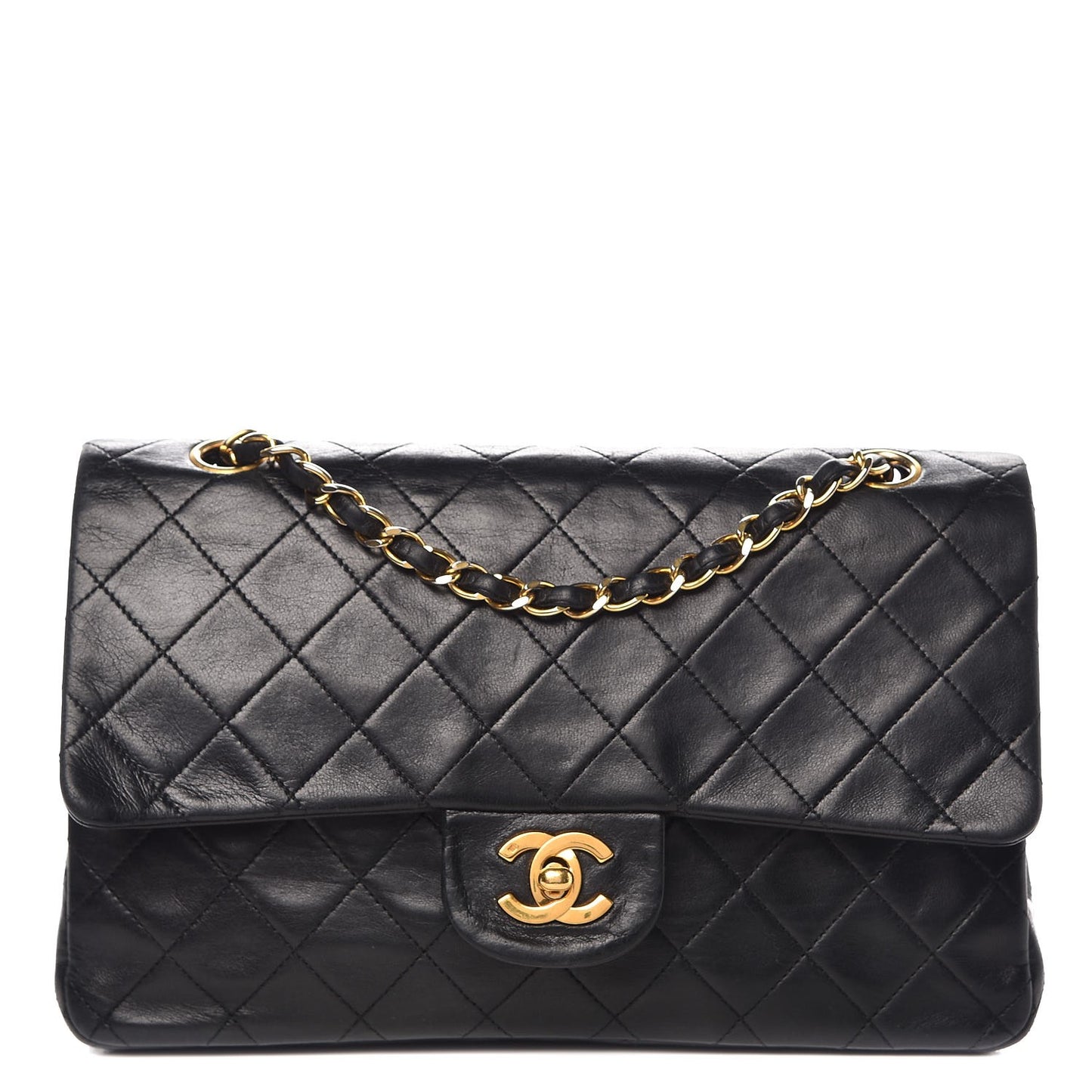 Lambskin Quilted Medium Double Flap Black