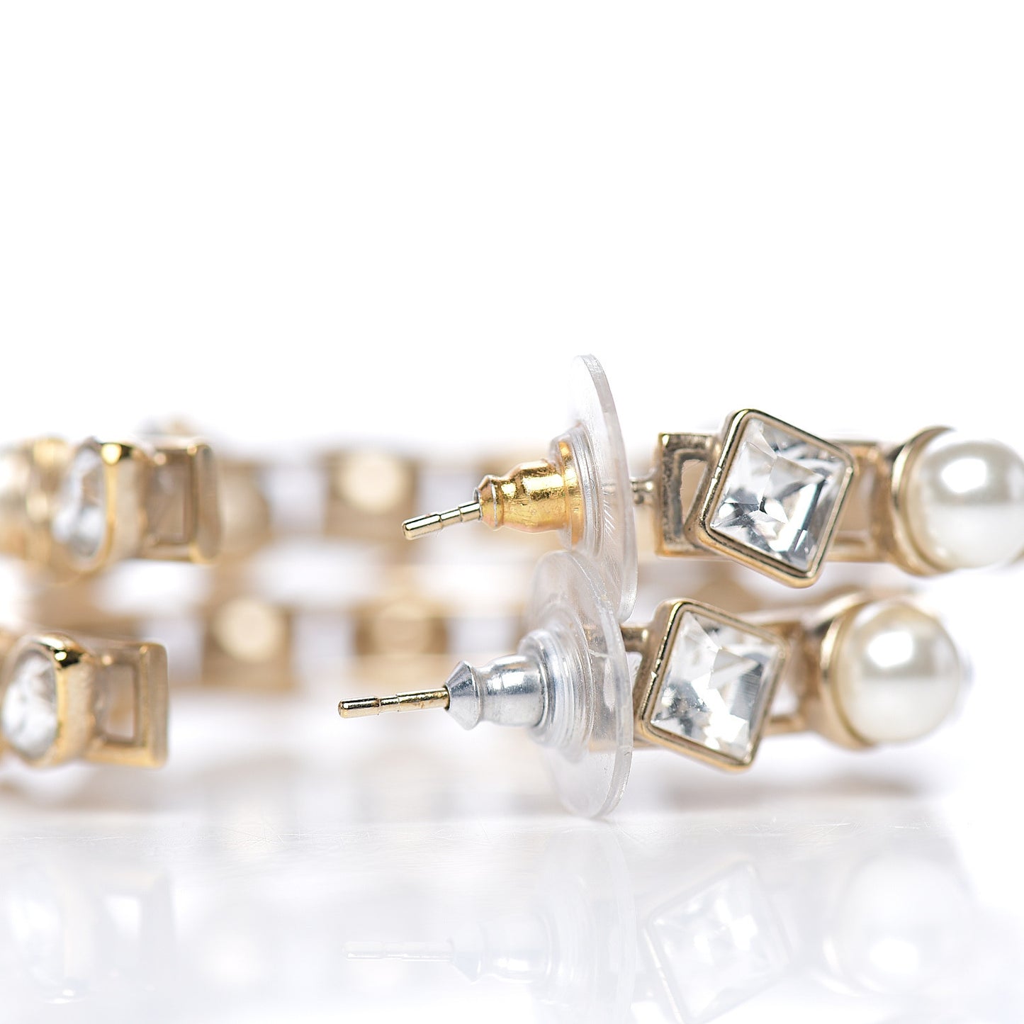Glass Pearl Strass Snowfall Hoop Earrings Gold