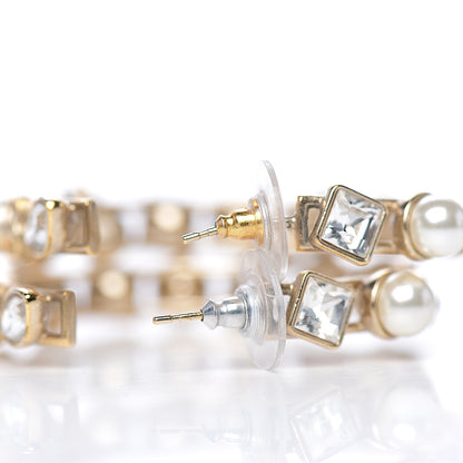 Chanel Glass Pearl Strass Snowfall Hoop Earrings Gold 3 of 4
