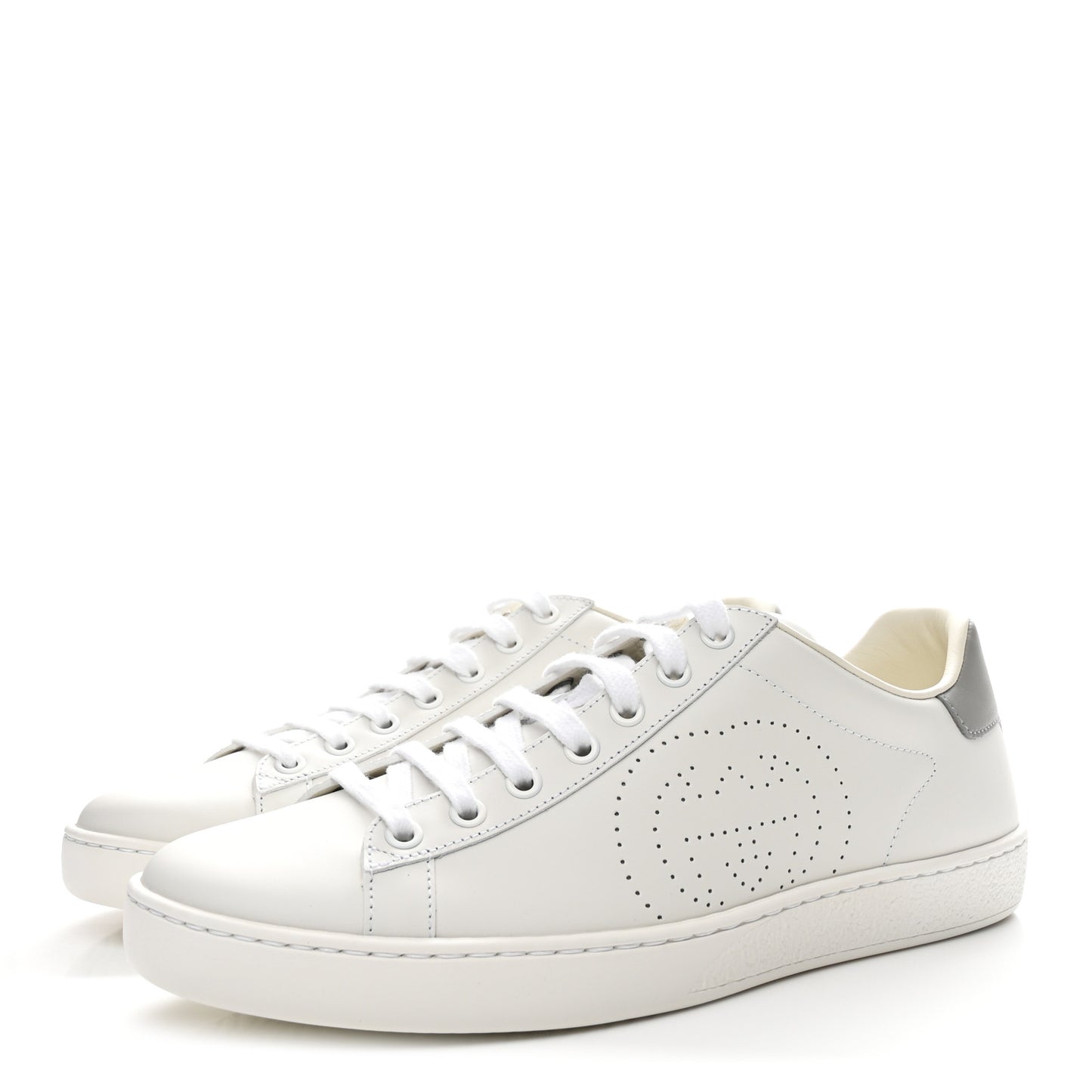 Calfskin Interlocking G Perforated Womens Ace Sneakers 38.5 White Grey Sky