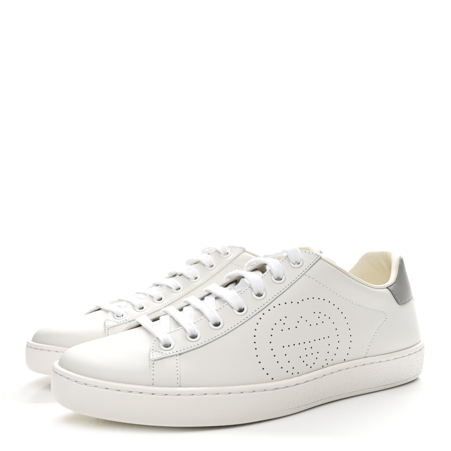 Gucci Calfskin Interlocking G Perforated Womens Ace Sneakers 38.5 White Grey Sky 4 of 11