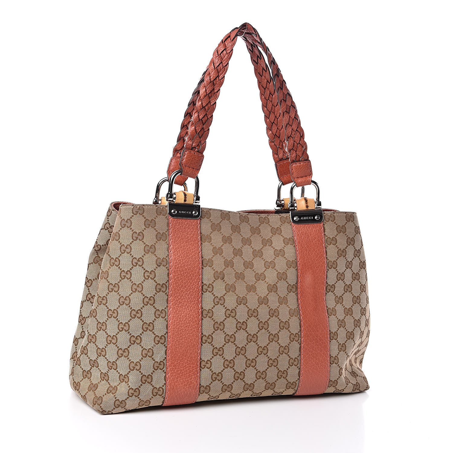 Gucci Monogram Medium Bamboo Bar Tote Coral 3 of 12