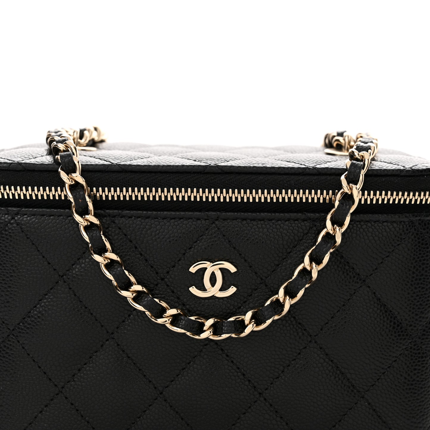 Caviar Quilted Small Vanity Case With Chain Black
