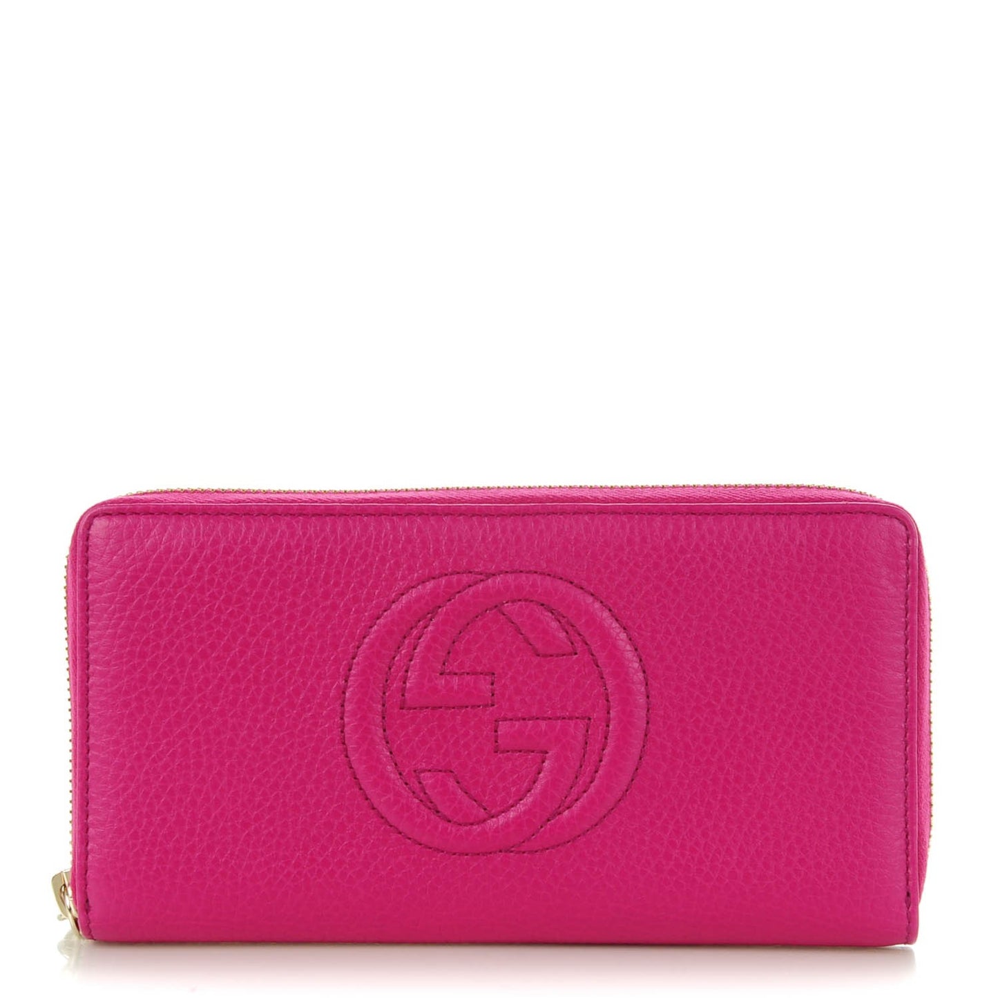 Pebbled Calfskin Soho Zip Around Wallet Bright Bougainvillea