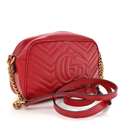 Gucci Calfskin Matelasse Small GG Marmont Chain Shoulder Bag Hibiscus Red 3 of 12
