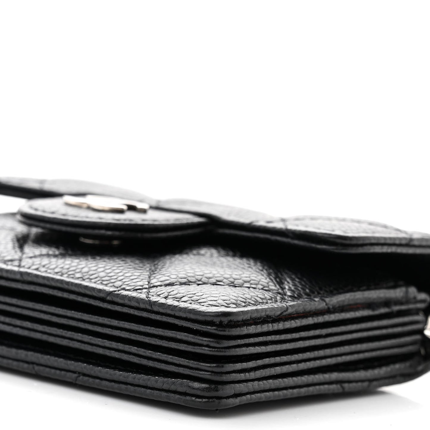 Caviar Quilted Flap Card Holder On Chain Black