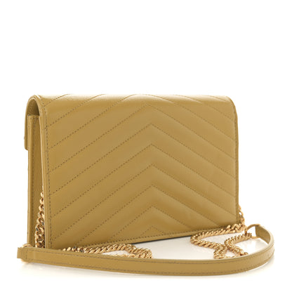 Saint Laurent Grain De Poudre Matelasse Chevron Monogram Envelope Chain Wallet Light Chartreuse 3 of 10