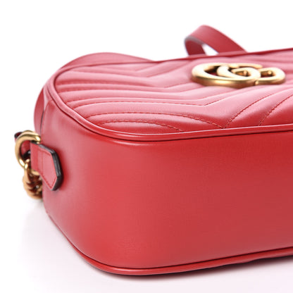 Gucci Calfskin Matelasse Small GG Marmont Chain Shoulder Bag Hibiscus Red 7 of 11