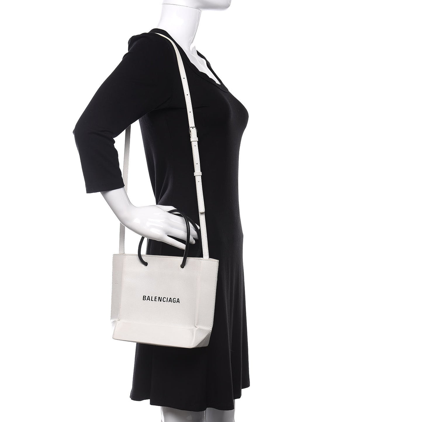 Squared Calfskin Logo Shopping Tote XXS White