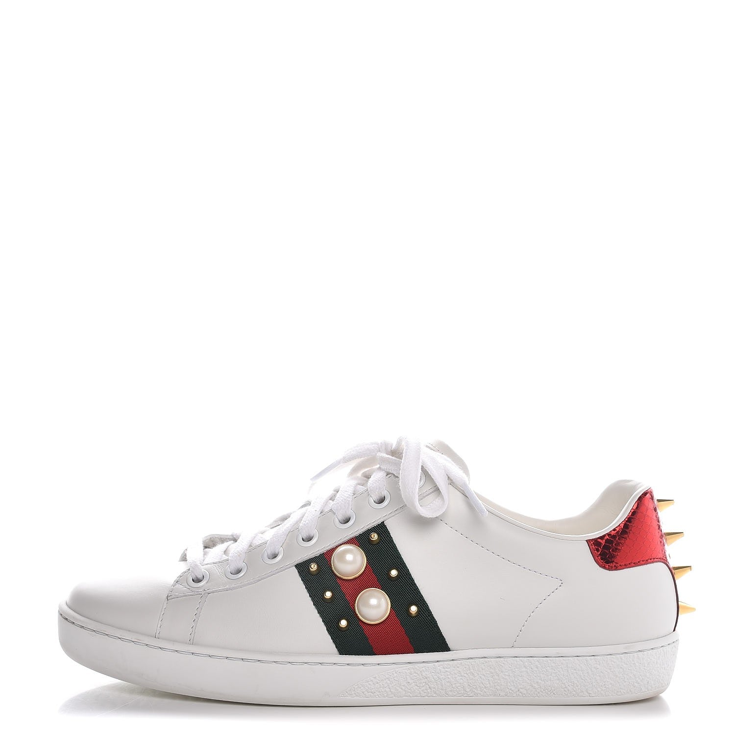 Gucci Calfskin Web Pearl Studded Ace Sneakers 36.5 White 1 of 11