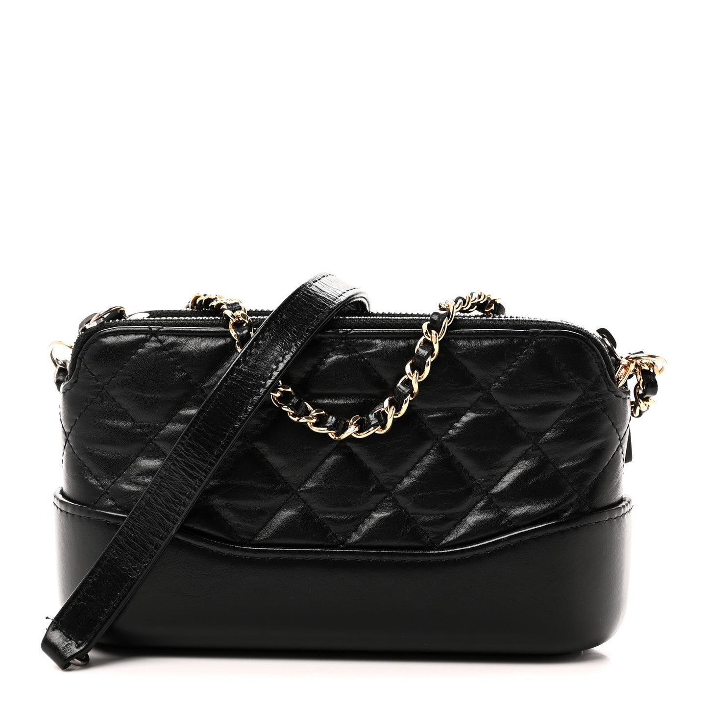 Aged Calfskin Quilted Small Gabrielle Clutch With Chain Black
