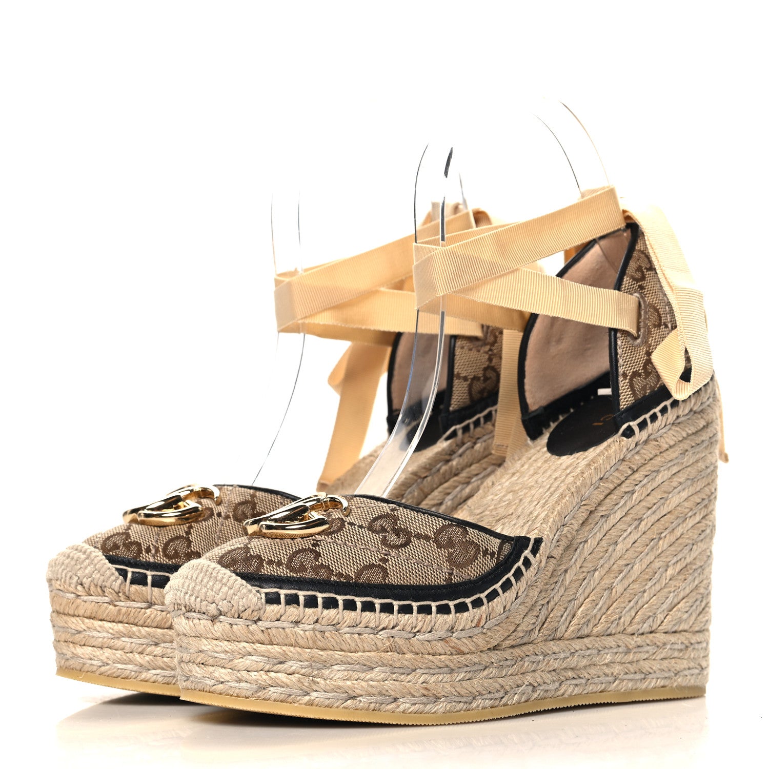 Gucci Monogram Matelasse GG Marmont Ankle Wrap Platform 35/120mm Espadrille Wedges 35 Beige Ebony Black Sand Storm 4 of 10