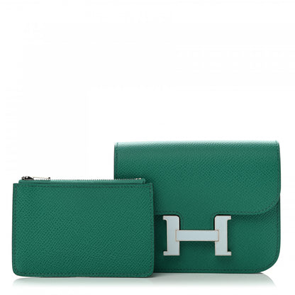 Hermes Epsom Enamel Constance Slim Wallet Vert Jade Bleu Brume 1 of 9