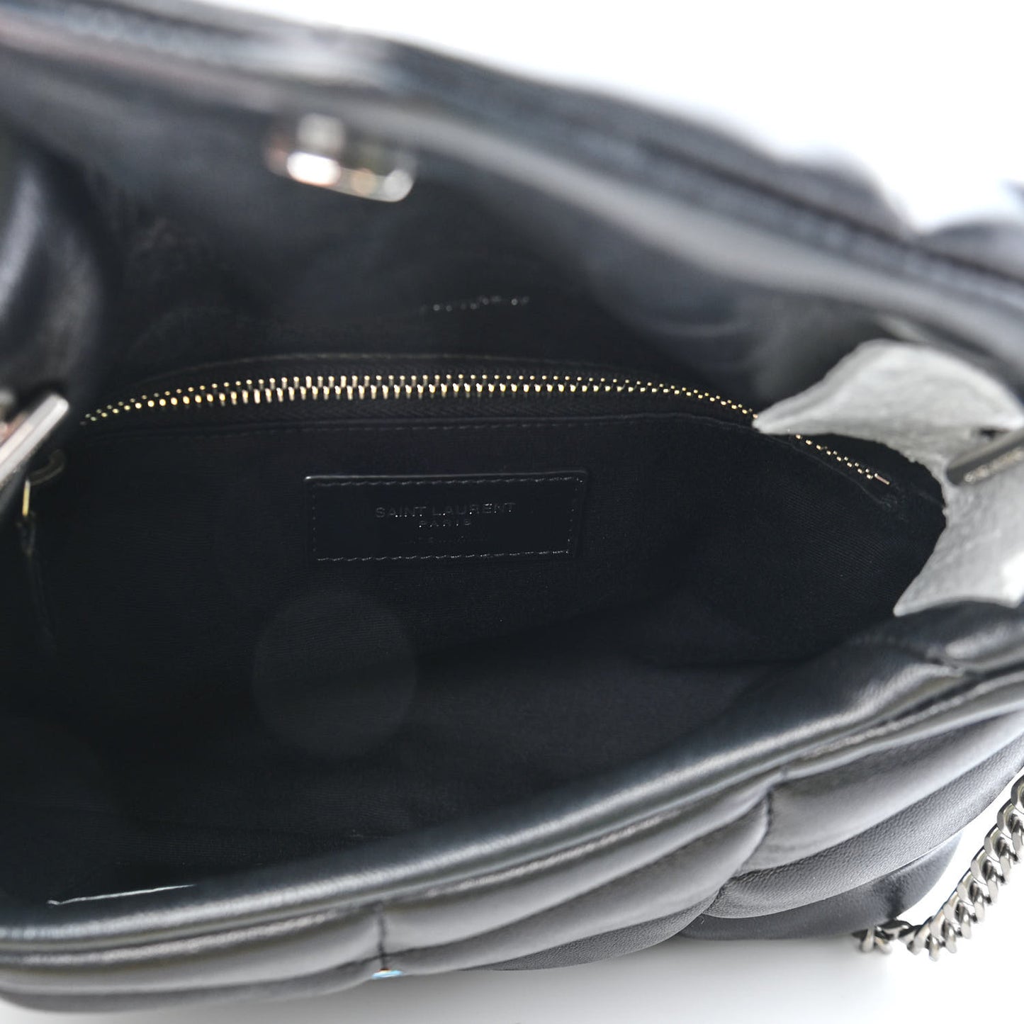 Lambskin Quilted Toy Loulou Puffer Monogram Chain Satchel Black