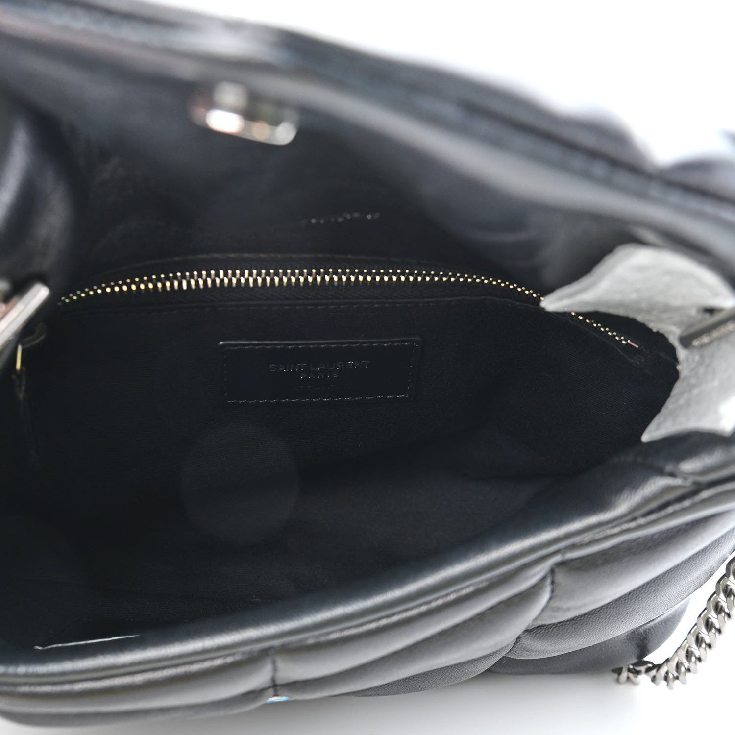Saint Laurent Lambskin Quilted Toy Loulou Puffer Monogram Chain Satchel Black 4 of 8