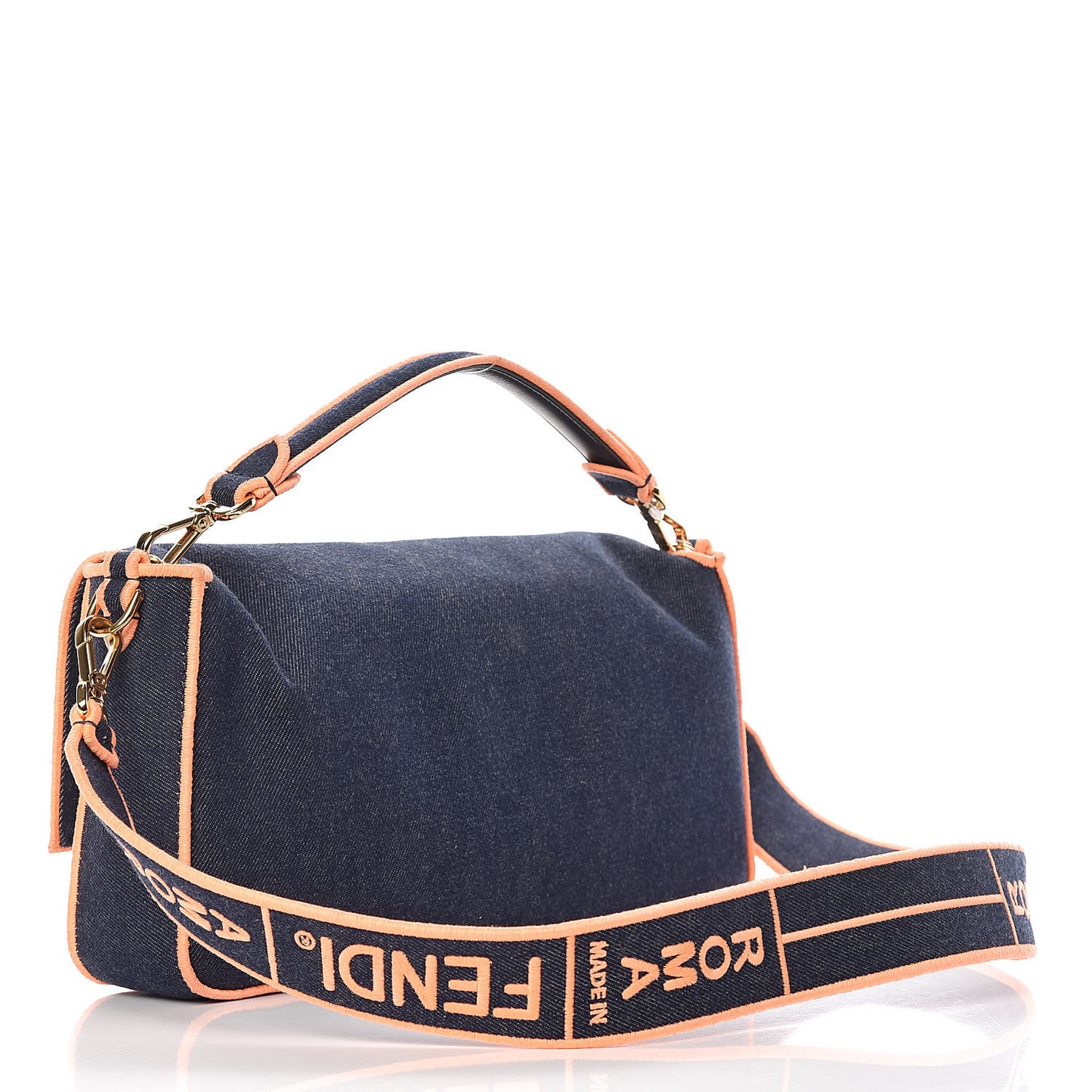 Denim Large Baguette Blue Arancio Fluo