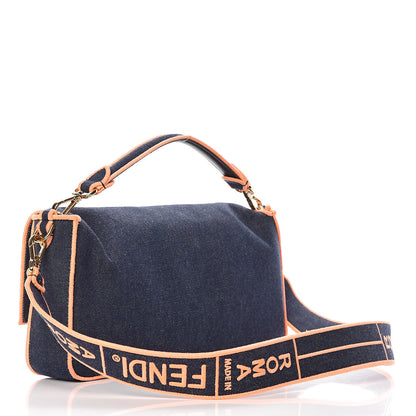 Fendi Denim Large Baguette Blue Arancio Fluo 3 of 15