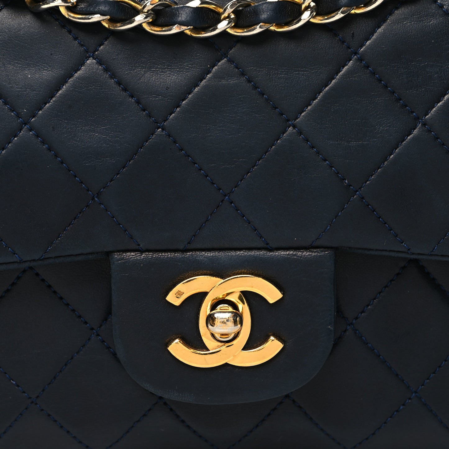 Lambskin Quilted Small Double Flap Navy