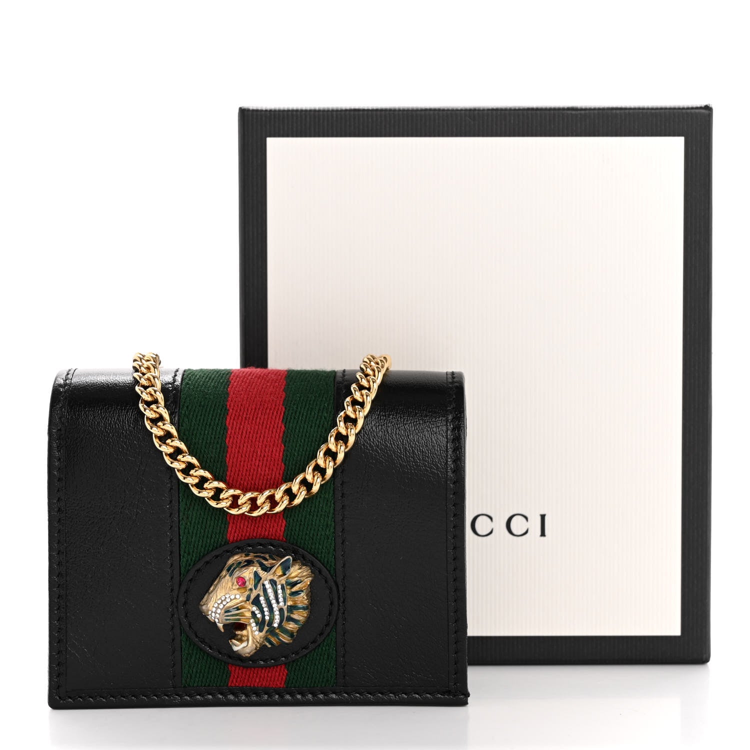 Gucci Calfskin Web Rajah Chain Card Case Wallet Black 11 of 11