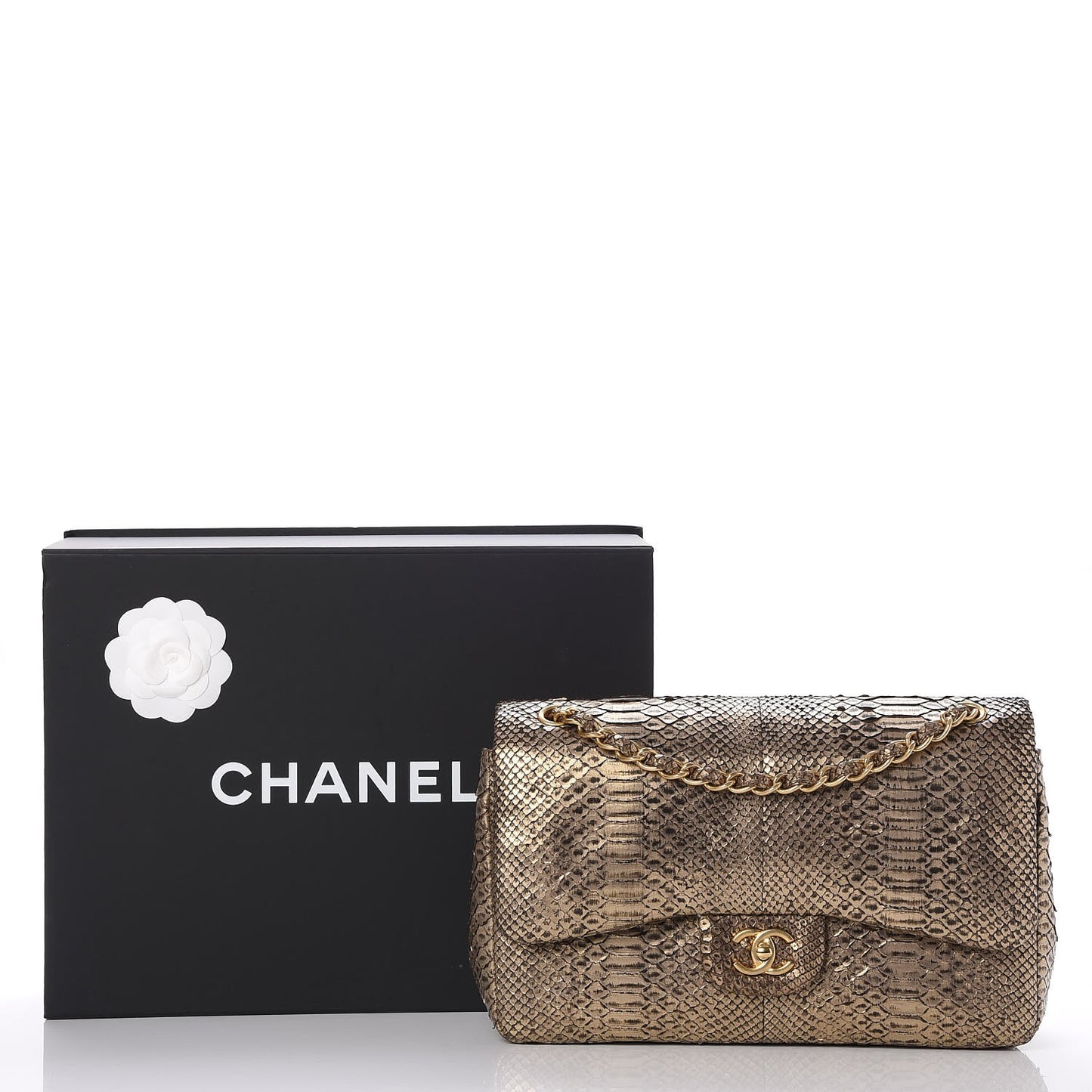 Metallic Python Jumbo Double Flap Gold