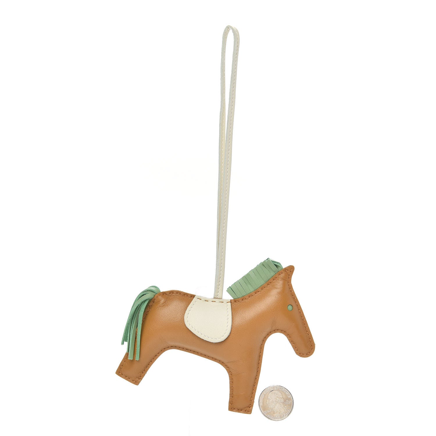 Hermes Milo Lambskin Grigri Rodeo Horse Bag Charm MM Sesame Vert Criquet Craie 2 of 4