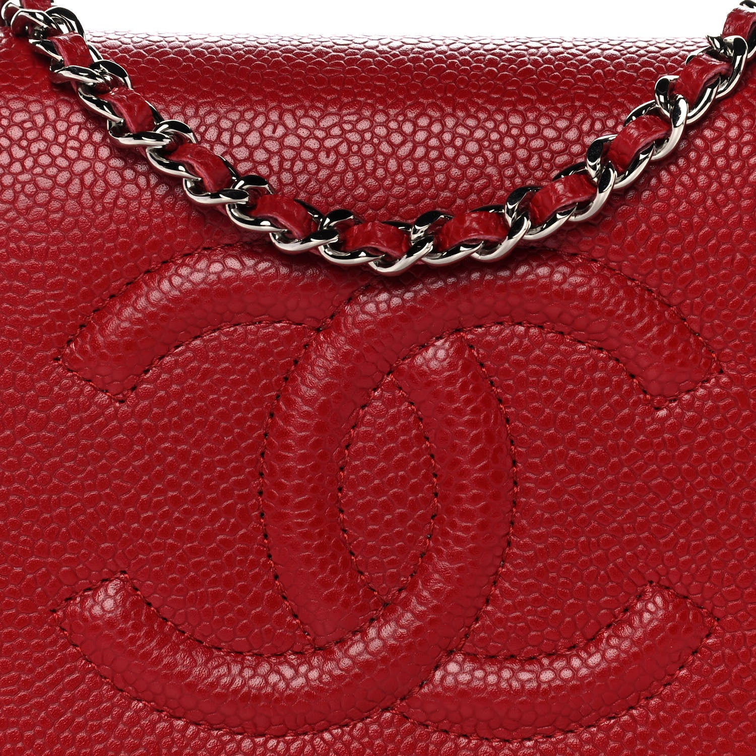 Chanel Caviar Timeless CC Wallet On Chain WOC Red 9 of 17