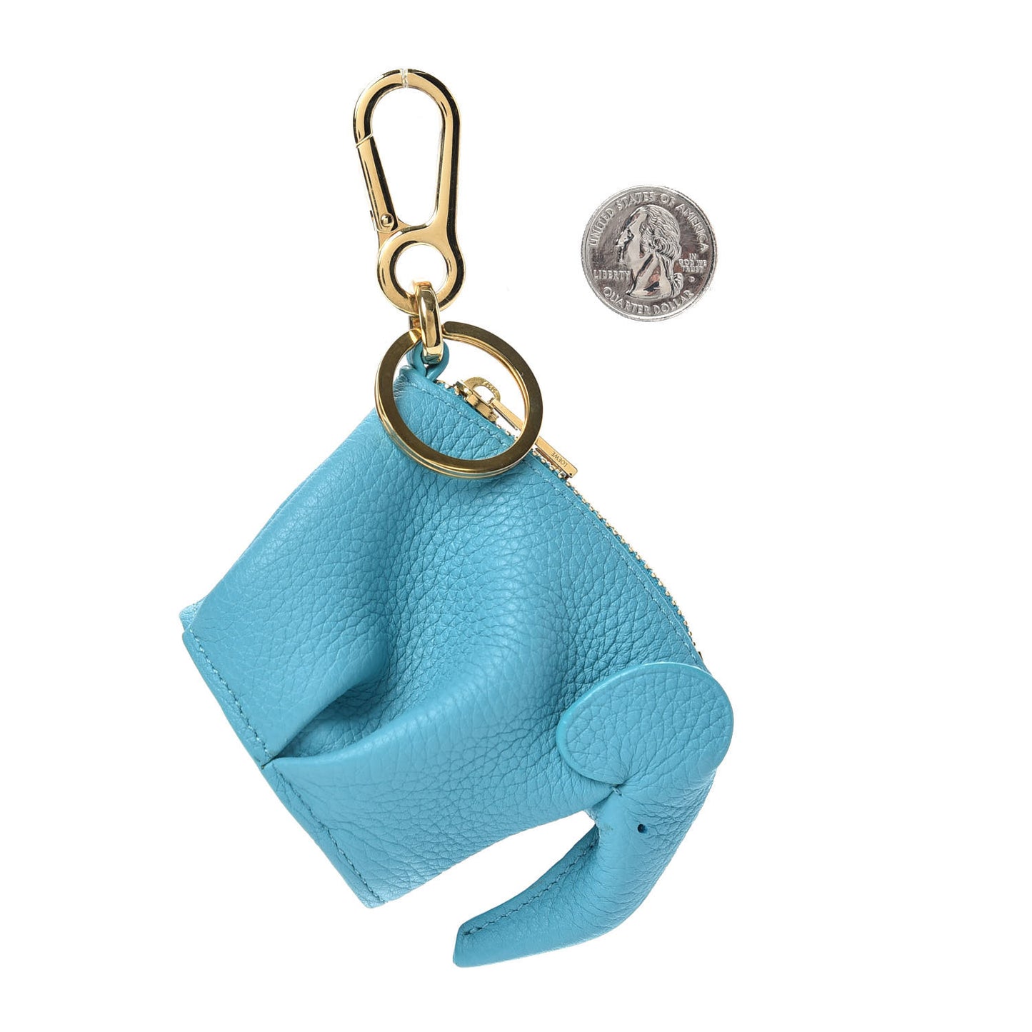 Calfskin Elephant Coin Purse Bag Charm Key Holder Blue