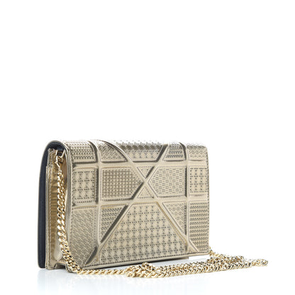 Christian Dior Metallic Patent Micro-Cannage Diorama Wallet on Chain Pouch Gold 3 of 9