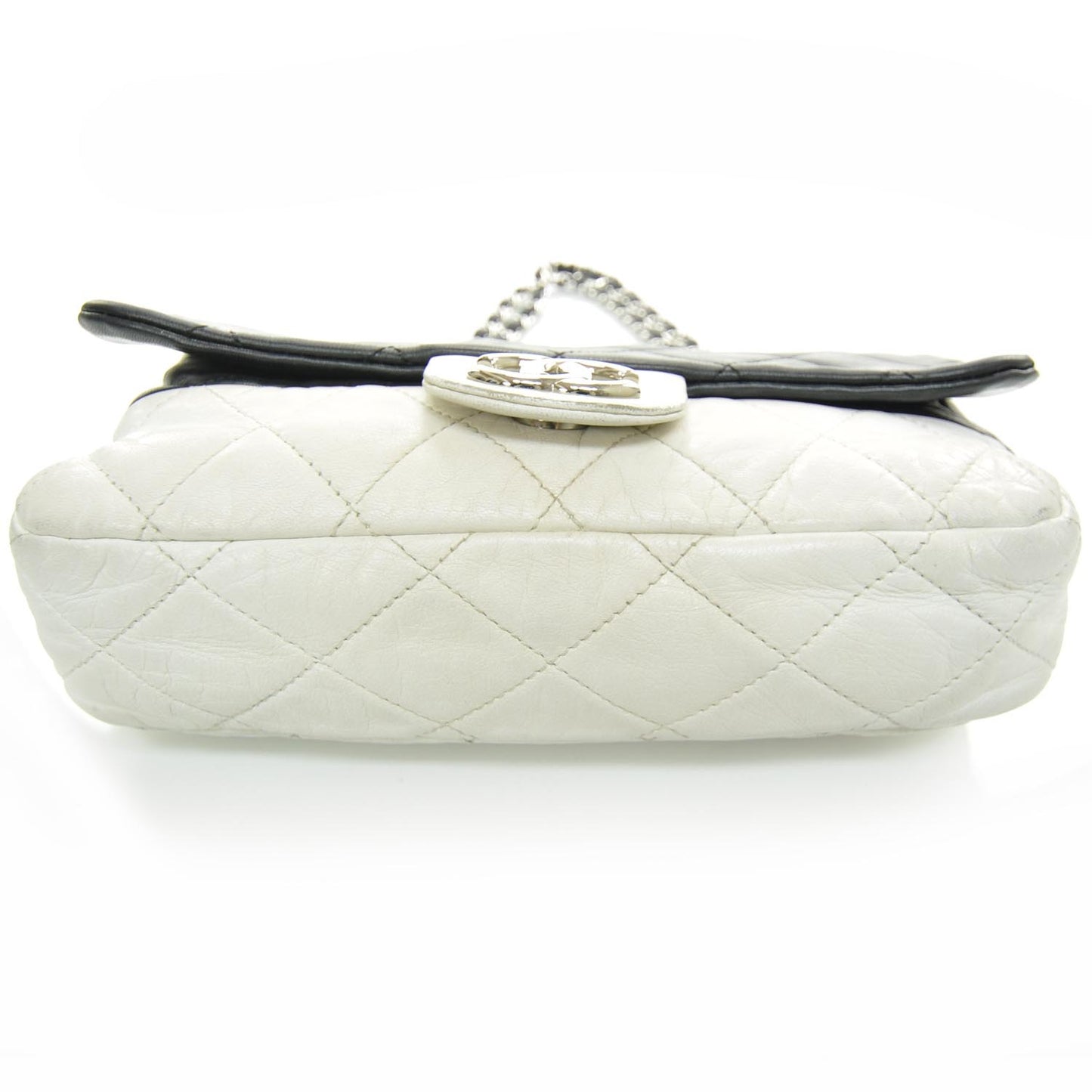 Leather Quilted Medium Flap Black White