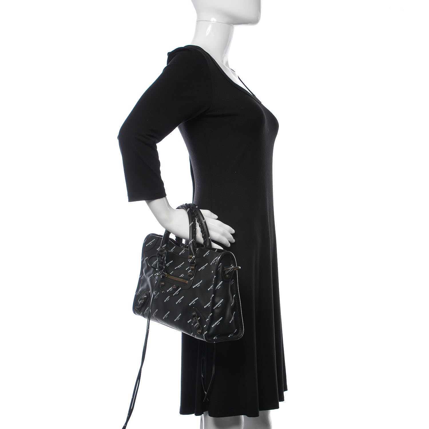 Balenciaga Veau Allover Logo Classic Hardware S City Black White 4 of 11