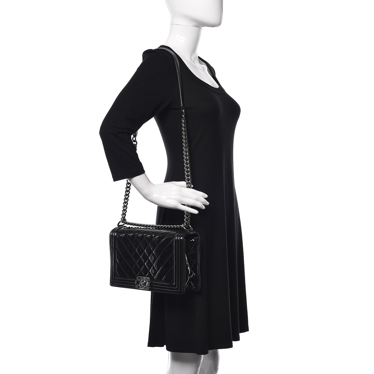Chanel Patent Chevron Quilted New Medium Boy Flap Black 2 of 11