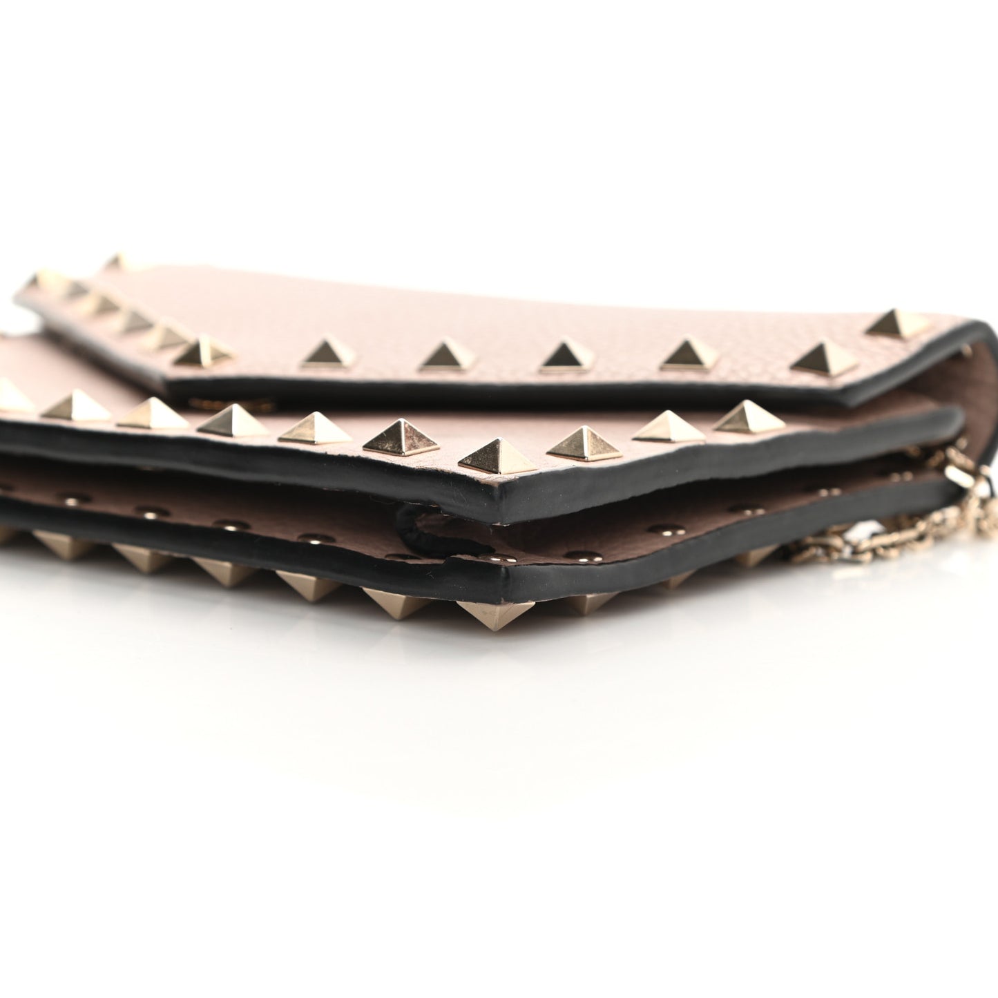 Pebbled Calfskin Rockstud Envelope Wallet on Chain Poudre