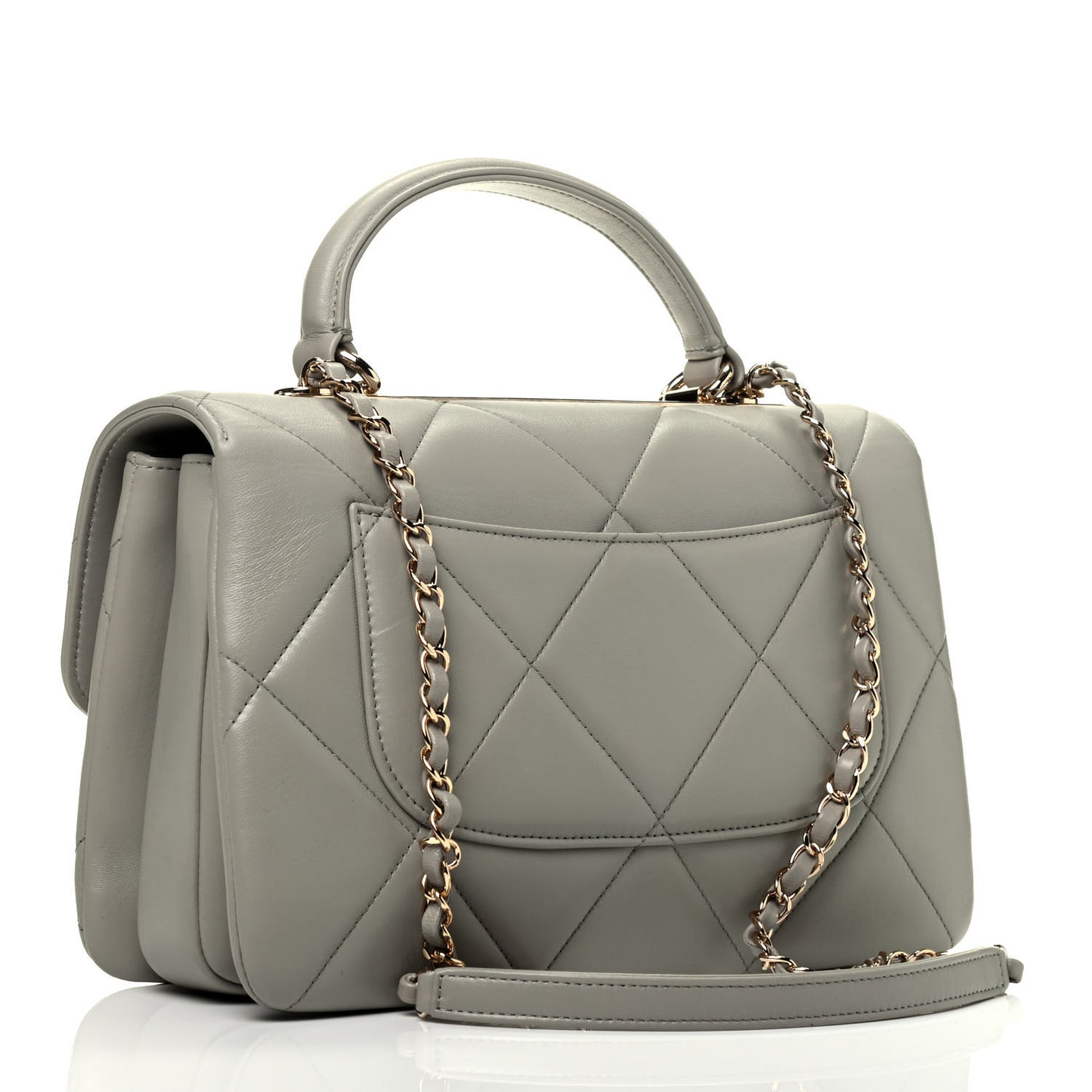 Lambskin Quilted Medium Trendy CC Flap Dual Handle Bag Grey
