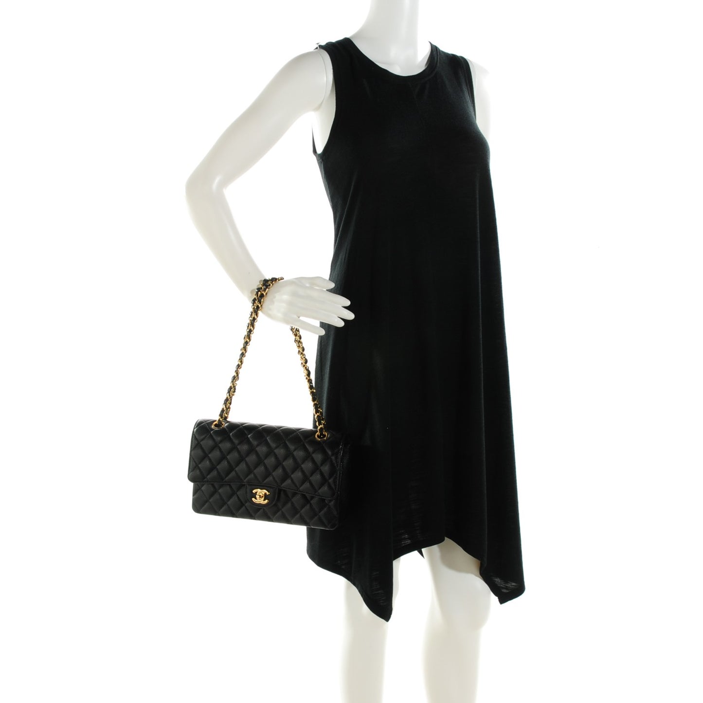 Caviar Quilted Medium Double Flap Black