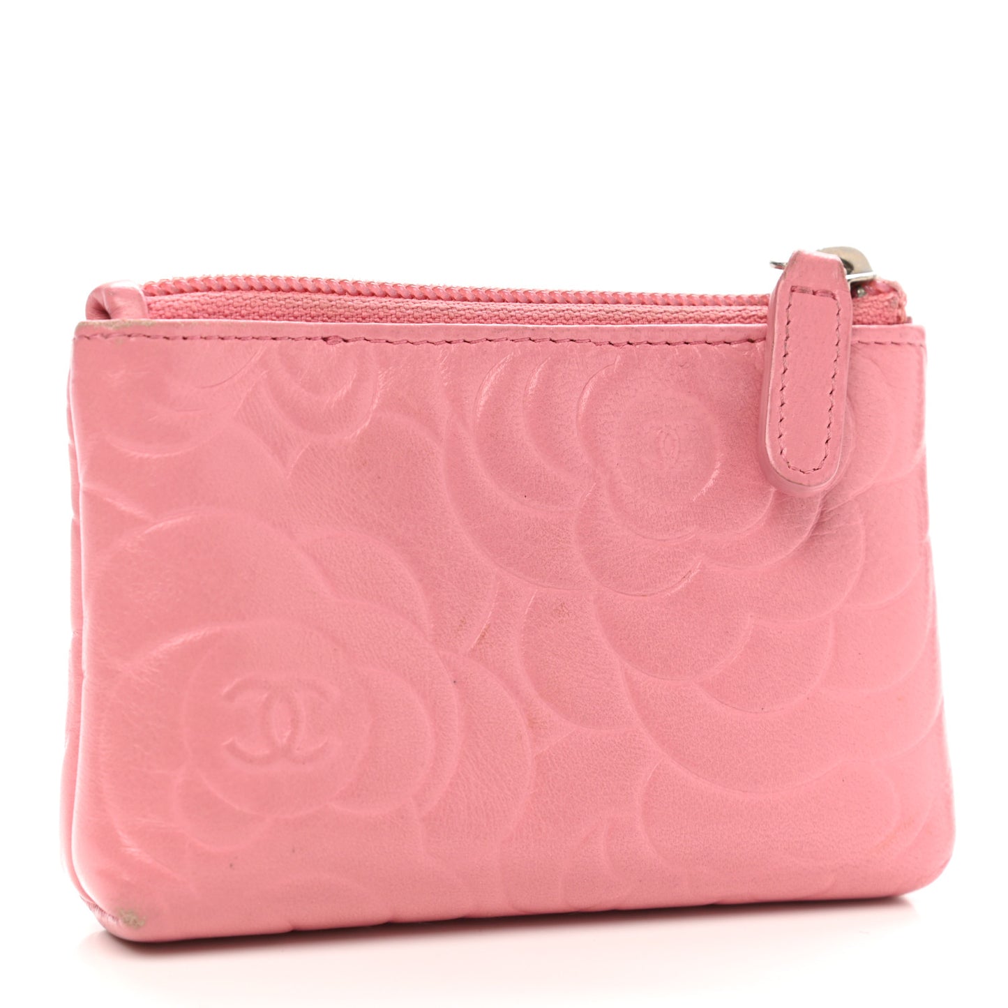 Lambskin Camellia Embossed Key Holder Case Pink