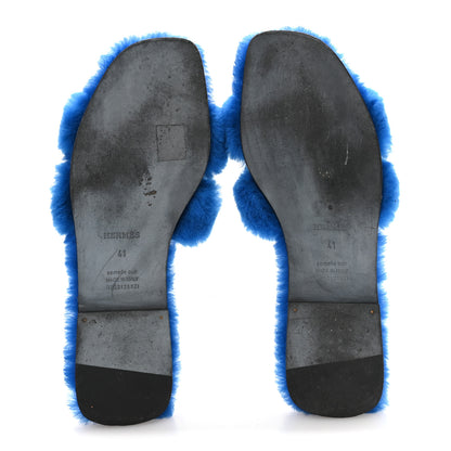 Hermes Woolskin Oran Sandals 41 Blue 6 of 8