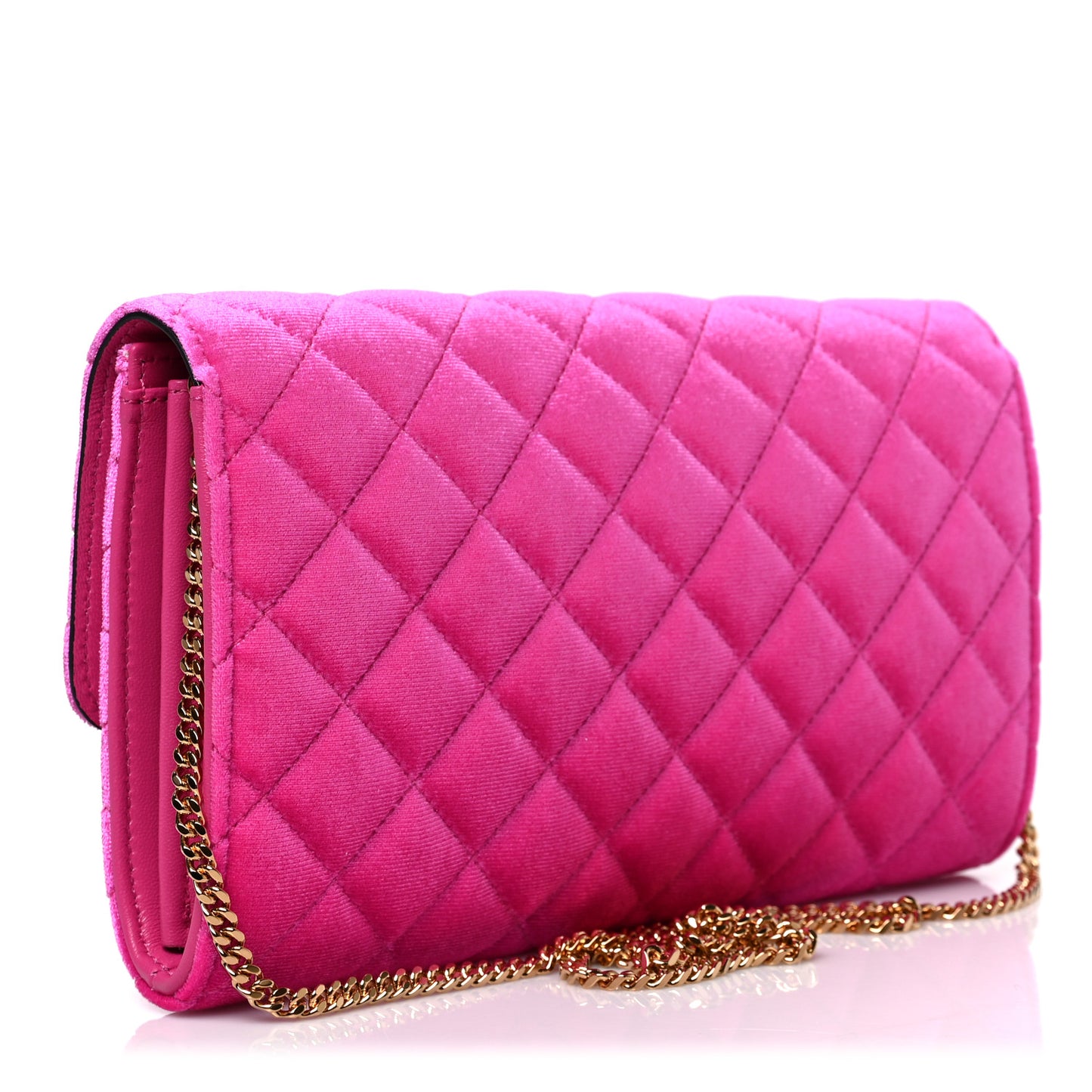 Velvet Quilted Medusa Wallet On Chain Pink