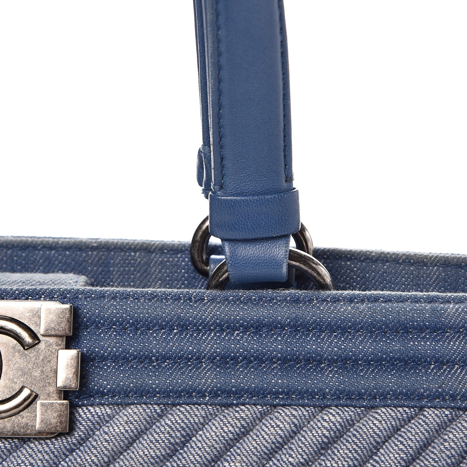 Chanel Denim Chevron Quilted Large Boy Shopping Tote Light Blue 9 of 17