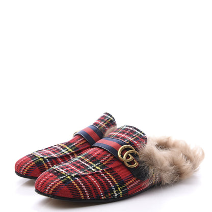 Gucci Tartan Fur Web GG Mens Princetown Slippers 12 Red 2 of 12