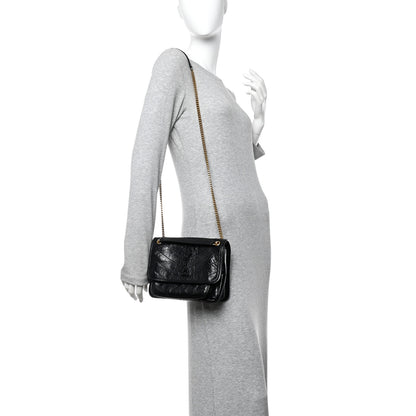 Saint Laurent Crinkled Lambskin Matelasse Monogram Baby Niki Chain Satchel Black 2 of 12