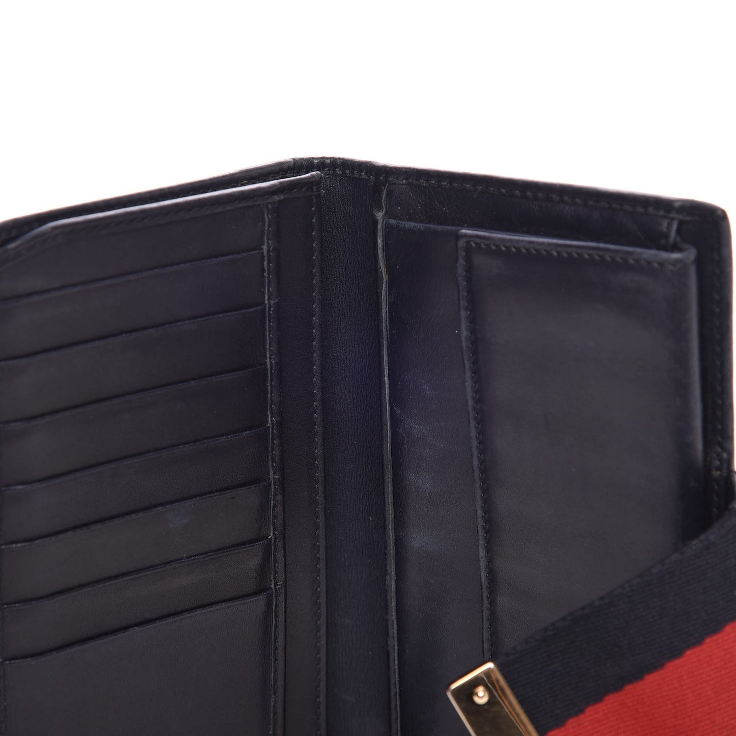 Monogram Calfskin Ladies Web Long Wallet Beige Blue