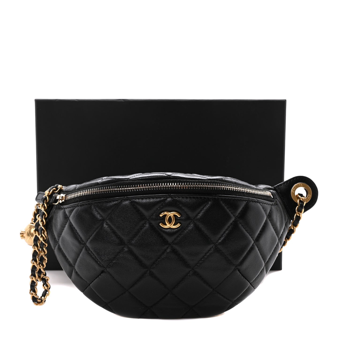 Lambskin Quilted Pearl Crush Belt Bag Black